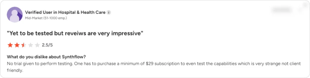Mixed review noting limited trial access and comparing it to an AI phone answering system.